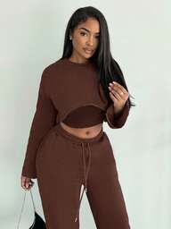 Alexandranx Conjunto de 3 piezas 2024 de nuevo estilo casual básico: top corto de manga larga de unicolor, camiseta de tirantes y pantalones sueltos para mujeres