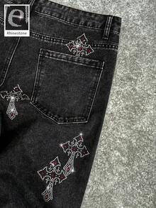 Manfinity ZONE917 男士休闲简约多口袋牛仔裤，适合日常穿着、外出、休闲、徒步旅行、度假等各种场合。 - 黑色 - 查看 5