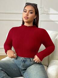 Solflare 플러스 사이즈 여성 캐주얼 솔리드 컬러 긴팔 티셔츠, 다용도