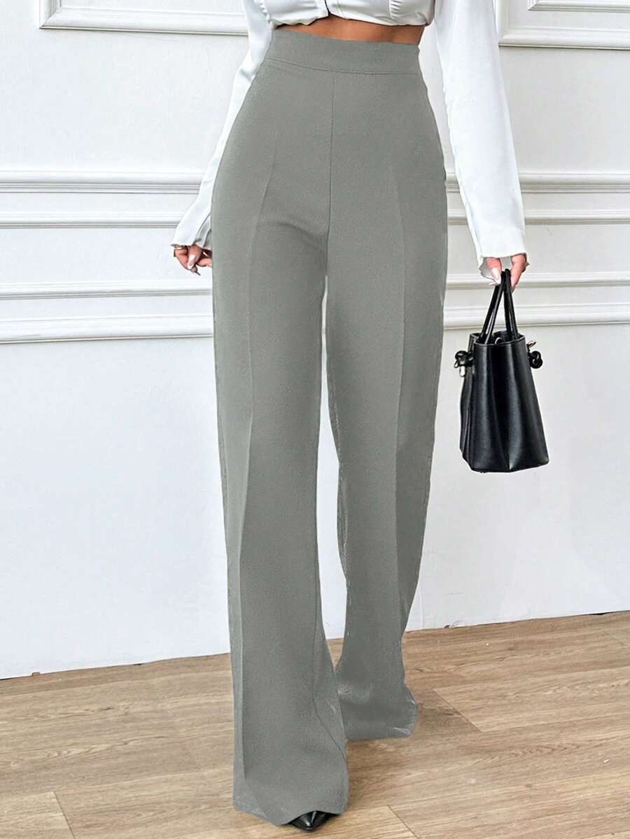 EURMUSE Women's Solid Color High Waist Toothpick Striped Design Straight Loose Casual Pants - Mint Green - View 1
