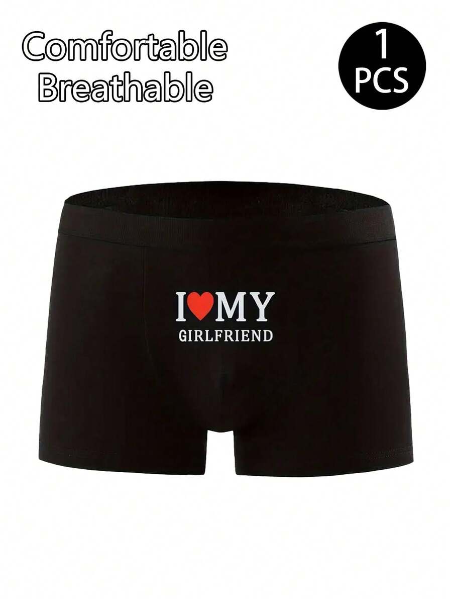 Velminro New Year Glamour Men's Slogan & Heart Print Casual Comfortable Boxer Briefs