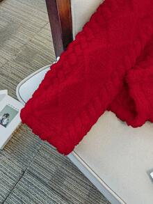 GlowEve CURVE Plus Size Elegant Reversible Argyle Pattern Crew Neck Jacketvalentine's Day  Valentine Outfits For Women  Valentine Outfits For Women  Valentine Clothes  Valentine's Day Outfit Plus Size Valentines  Valentine Outfits For Women Red Cardigan Women Fluffy Cardigan Cardigan Sweater Red Sweater Faux Fur Cardigan - Red - View 3