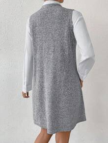 SHEIN Raffinéa 纯色无袖针织休闲连衣裙，秋冬款 - 灰色 - 查看 2