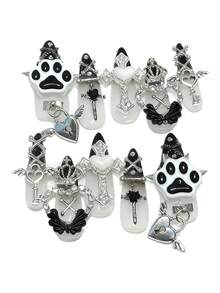 ROMWE Anime 10张Y2K可爱爱心、星星、蝴蝶结、翅膀美甲贴纸，带胶带 - 黑色 - 查看 2