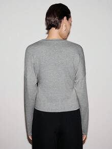 Lumivelle Luminelle Sequin Embellished T-Shirt, Fashionable For Women In Autumn/Winter Long Sleeve Top Grey Tops Rhinestone Shirt Sparkle Top Studded Top - Grey - View 2