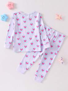 SHEIN Perso Play 2件套女婴可爱独角兽印花连体衣和打底裤睡衣套装 - 紫色 - 查看 2