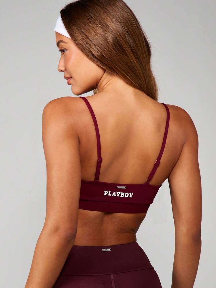 Missguided x Playboy Scoop Neck Drawstring Adjustable Medium Support Everyday Basic Comfortable Fitted Sports Bra With Logo Detail