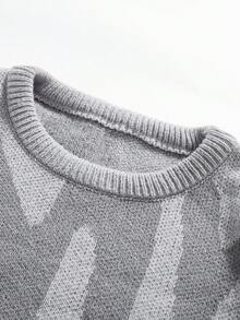 StoneGrade 男士休闲字母图案圆领长袖毛衣，秋冬 - 灰色 - 查看 3