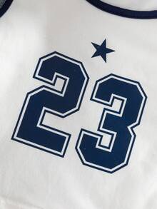 SHEIN Young Girl Casual Numeric Print Tank Top, Summer - White - View 5