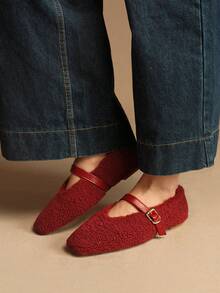 Rosivie 女士羊毛搭扣设计休闲乐福鞋