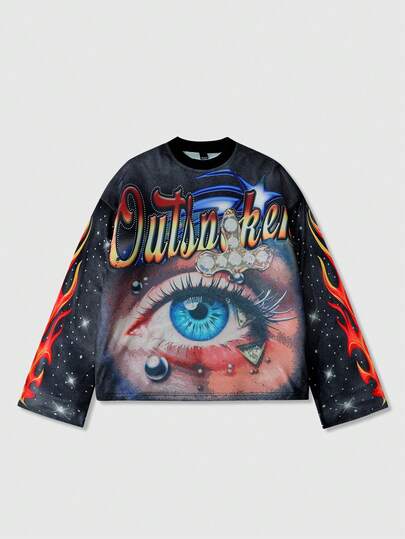 ROMWE MEN Men's Digital Eye & Diamond Print T-Shirt