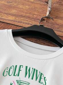 INAWLY Women's Summer Tee, Round Neck, Letter, Golf Club & Cocktail Glass Pattern Graphic Tees Women Tops - White - View 4