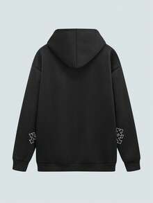 Modcrash 男士休闲十字印花宽松连帽卫衣，秋冬款 - 黑色 - 查看 2