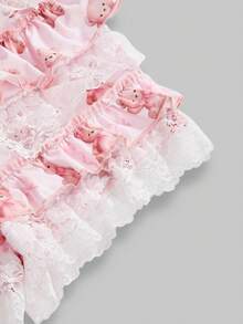 ROMWE Kawaii Spring/Summer Women's Cute Rabbit Bow Print 2 In 1 Outfits Set - Pink - View 5