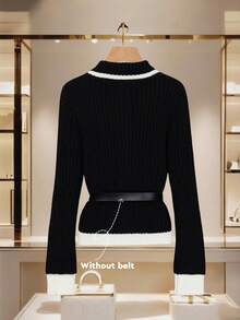 GlowEve 黑色开衫毛衣，新款高品质时尚百搭女士针织外套