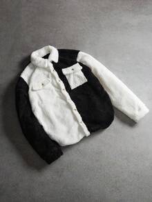 SLATEMANN 男士纯色撞色饰边纽扣前口袋毛茸茸长袖休闲狂野夹克，男士高领衫，男士开衫，法兰绒男士夹克，男士法兰绒，冬季男士夹克，适合秋季 - 彩色 - 查看 2