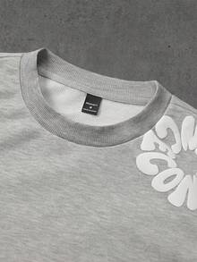 PAVTROS Men T-Shirts Flower Sweatshirt Grey Sweatshirt Embroidered Sweatshirt Flower Graphic Sweatshirt Sweatshirt Graphic - Grey - View 5