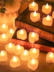 Teckwe 6支心形LED无焰电子蜡烛，营造浪漫氛围，暖光，节日装饰，桌面摆件，浪漫夜晚，婚礼餐桌装饰，生日派对 - 白色 - 查看 4