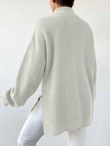 SHEIN Cottnline 女士半拉鍊垂墜肩毛衣 - 米色 - 查看 2