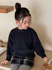 DAZY 女童圆领蝴蝶结装饰毛衣，秋季服装 - 藏蓝色 - 查看 7