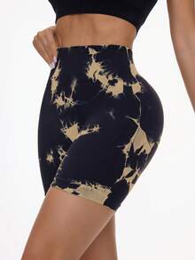 Easithlete Fashionable Tie-Dye Print Seamless Sports Shorts - Multicolor - View 5