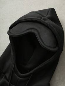 PAVTROS 男士街头风功能性眼罩连帽衫，适合户外音乐节、日常出行、朋友聚会、送给男友/老公的礼物、周年纪念礼物，黑色连帽衫，加厚款，纯色，黑色男士连帽衫 - 黑色 - 查看 3