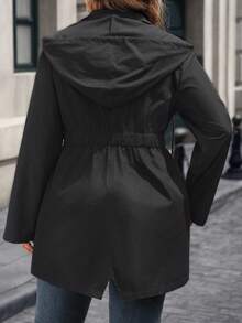 EMERY ROSE Plus Size Women Drawstring Hooded Zip Front Pockets Casual Daily Commute Jacket/Winter - Grey - View 2