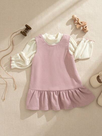 Souflis Souflis 2件套法式风格2025秋冬休闲无袖连衣裙和高领上衣套装，适合上学、外出、聚会等多种场合，女童装