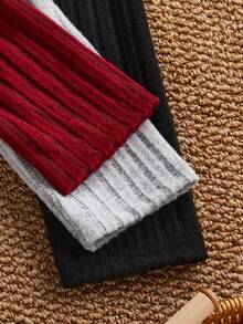 3pcs/Set Girls' Soft Wide Stripe Knit Elastic High Waist Black, Red, Gray Skinny Fit Leggings Leggings For Kids Winter Leggings For Girls Knee Lenght Leggings For Girls Warm Girls Kids Pants - Multicolor - View 5
