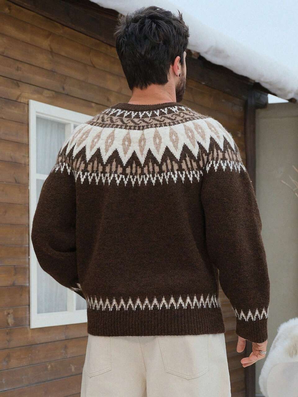 Men's Vintage Floral Jacquard Thick Crew Neck Sweater, Autumn/Winter