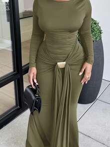 Alexandranx Autumn/Winter New Meraid Women Long Dress - Army Green - View 3