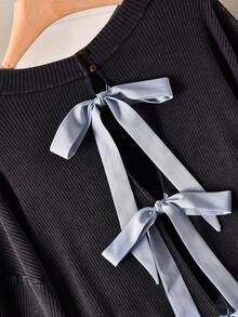 CosyJoli Bow Knot Casual Loose Long Sleeve Plus Size Women T-Shirt Bow Tie Front Casual For Women Casual Spring T-Shirt For Women - Black - View 5