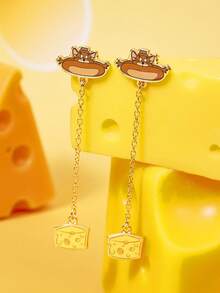 TOM & JERRY X SHEIN Fashionable Women's Popular Cartoon Element Zinc Alloy Earrings - Gold - View 1