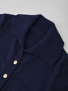 Franclia Set di cardigan a maniche lunghe monopetto in maglia tinta unita e gonna aderente in maglia, autunno/inverno, per donna - Blu Navy - Visualizzare 6