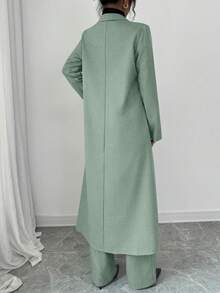 Elenzga Dark Grey Lapel Shoulder Long Suit Pants For Women - Green - View 2