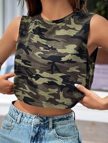 SHEIN EZwear Áo ba lỗ in họa tiết camo Gorpcore - Nhiều màu - Xem 3