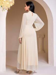 Veilorie Nuevo diseño de vestido de cóctel elegante con decoración de strass y cintura ceñida - Beis - Ver 7