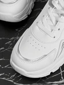 Vate Casual Comfortable Lace-Up Women Wedge Sneakers - White - View 4