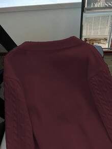 GlowEve CURVE 女士休闲法式宽松长袖开衫毛衣，大码，适合外出和婚礼宾客穿着，秋冬季 - 酒紅色 - 查看 4