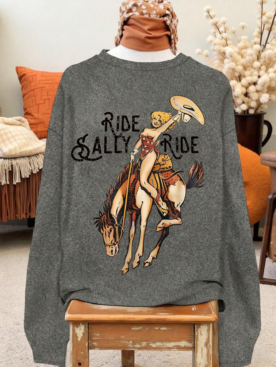 Resyla 牛仔、女牛仔、西部风格服装、女装、女士长袖T恤、秋冬女装、姐妹装、潮流单品、时尚上衣、美学T恤、送姐妹的礼物、送妈妈的礼物、休闲简约时尚上衣 - 彩色 - 查看 1