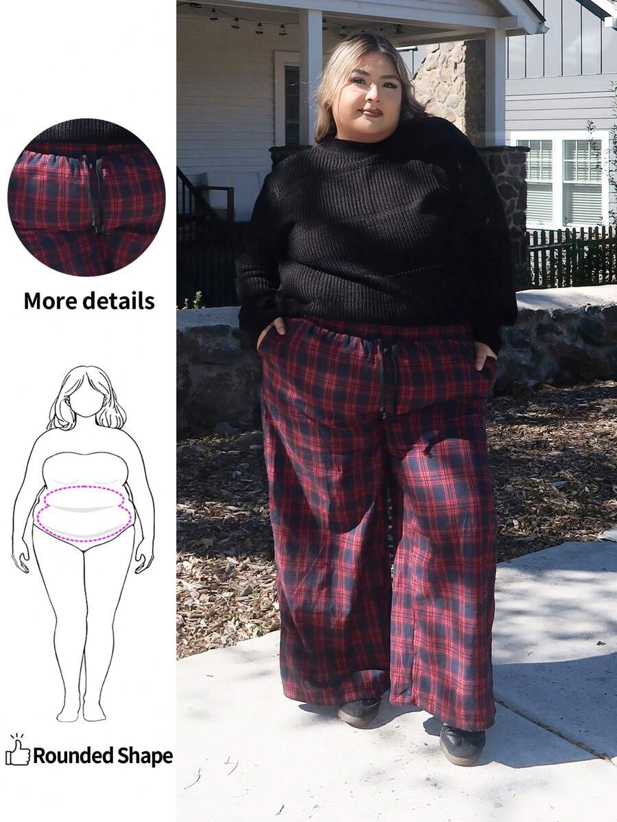 Enliva Casual Loose Plus Size Comfortable Wide Leg Pants, Suitable For Autumn/Winter Suitable For Going Out, For Apple Rounded Body Shape - Multicolor - View 1