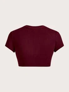 SHEIN ICON Lässiges, simples schwarzes Lippen-Muster Rundhals Kurzarm Crop Top für Damen, Sommer Rückkehr zur Schule Kleidung