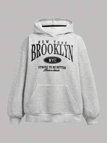 SHEIN Girlism 少女宽松灰色针织休闲学院风英文印花卫衣，返校季必备，适合秋冬季穿着 - 灰色 - 查看 3