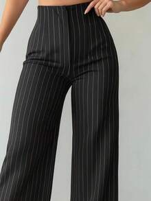 Pantalón de Vestir Elegante De Pera Ancha con Pinzas tiro Alto - negro lineas - Ver 3