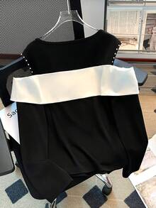 GlowEve CURVE 大码女式优雅奢华拼色衬衫 - 黑色 - 查看 2