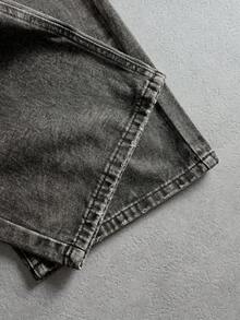 Manfinity ZONE917 男士休闲水洗做旧阔腿牛仔裤 - 淺灰色 - 查看 3