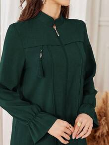 Yasmyna Purple Casual Loose Zip-Up Abaya For Women, Suitable For Autumn/Winter Outings - Dark Green - View 1