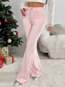 Rivivi Fashionable Low-Waist Pink Bow Tie Slim Fit Casual Flare Jeans - Pink - View 7