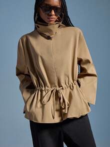 GENKIRA 经典翻领收腰短款夹克，通勤百搭，剪裁精良 - 棕色 - 查看 3