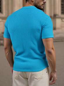 Manfinity VCAY Chemise casual/d'affaires à boutonnage simple de couleur unie pour hommes - Bleu azur - Voir 5